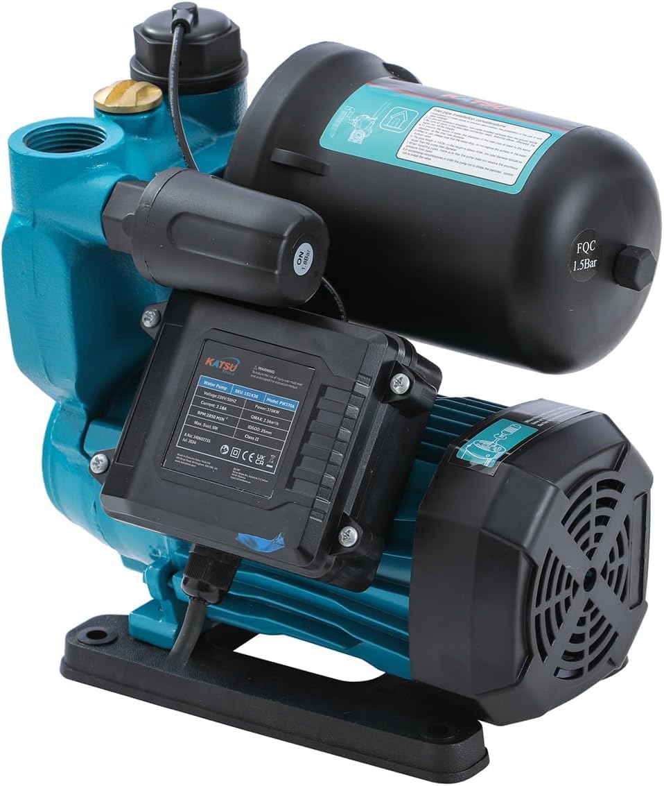 Water-overdrukpomp – Drukverhoger – Waterpomp – Huiswaterpomp – Tuinpomp – Automatische Start – Zelfaanzuigend – 370 W – Instelbare Drukregeling