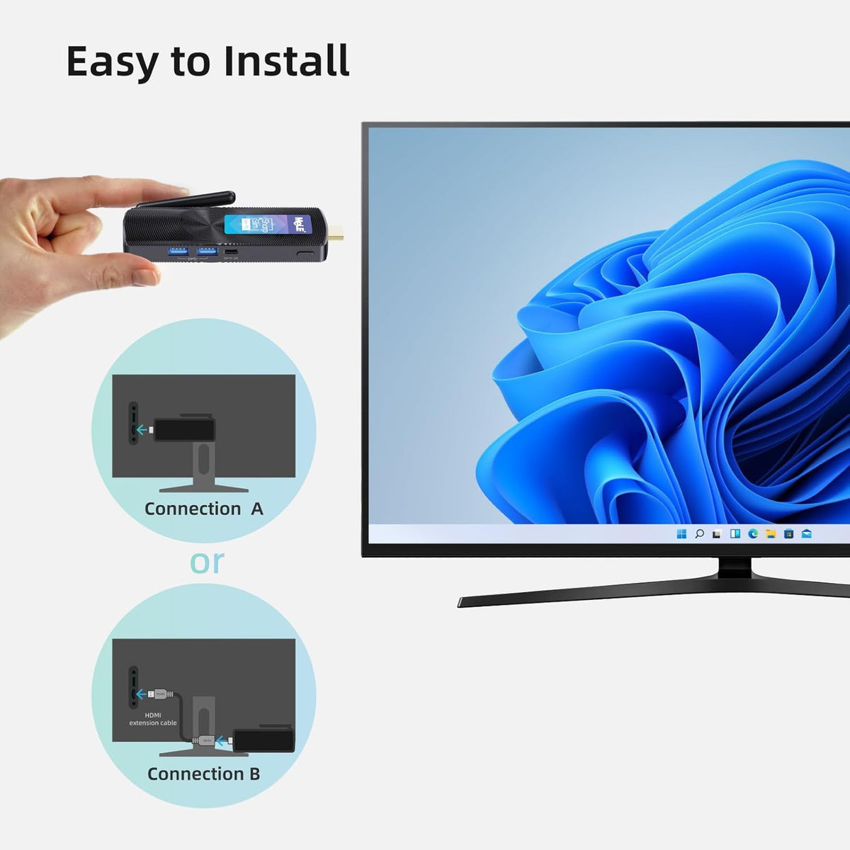 MeLE PCG02 Fanless Mini PC Stick, Celeron J4125 8GB 128GB Micro Desktop Computer Stick, Ondersteuning voor HDMI Wi-Fi5 Gigabit Ethernet, BT4.2 op Zakelijke Kantoor Industriële IoT Media Thuis