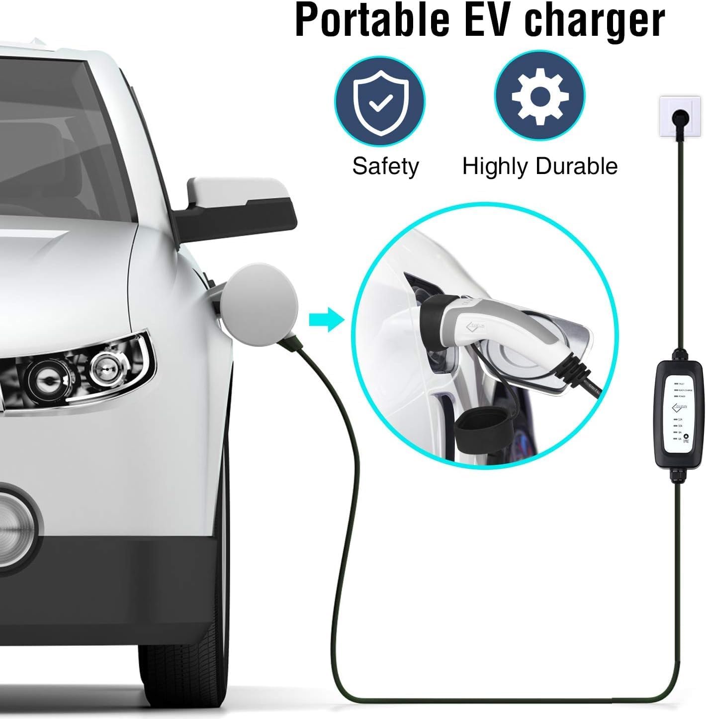 EV Oplader Type 2 3,6kW 7M 1-fase | Schakelbaar 6A-16A | Type 2 Laadkabel Schuko Compatibel met O.a. ID.3/ID.4, Model 3/Y, ZOE, e-208, Spring en Andere Elektrische Auto's en PHEV's