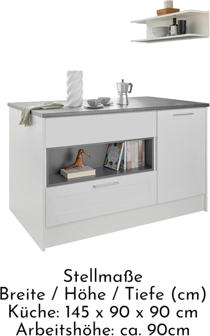 Keukeneiland – Kücheninsel – Keukenblok – Keukentrolley – Werkbank – Modern Mat Wit – Metallic Bruin Werkblad – Ruime Opbergruimte – 145 x 90 x 90 cm