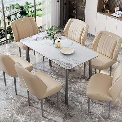 Eetkamerstoel – Stoel – Designstoel – Zwarte Stoel – Armless Stoel – PU Leder Bekleding – Metalen Poot – Set Van 2 – Licht Kaki & Donkergrijs – Comfortabele Brede Rugleuning – Stevige Aluminium Poten