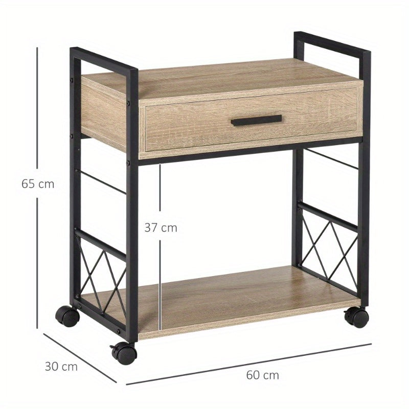 Rijdende Bijzettafel – Mobiele Tafel – Opbergtafel – Serveerwagen – Compacte Bijzetter – Met Lade – Stevig En Duurzaam – 60x30x65 cm