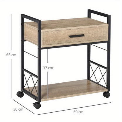 Rijdende Bijzettafel – Mobiele Tafel – Opbergtafel – Serveerwagen – Compacte Bijzetter – Met Lade – Stevig En Duurzaam – 60x30x65 cm