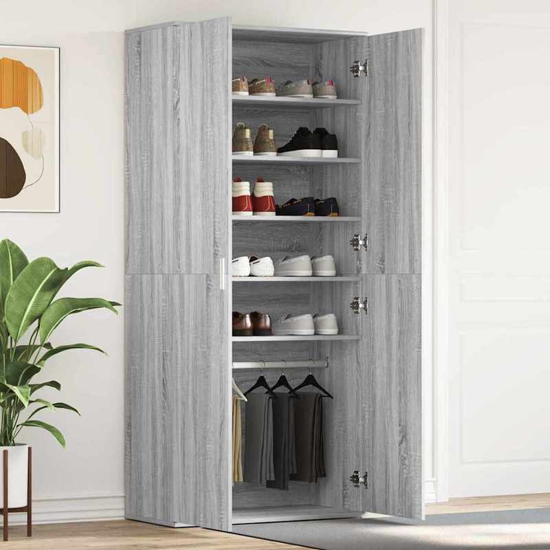 Schoenenkast – Schoenopberger – Schoenrek – Schoenenschuur – Grijze Kast – Sonoma Grijs – 80x39x180 cm – Duurzaam Hout – Geschikt Voor Woonkamer En Veranda