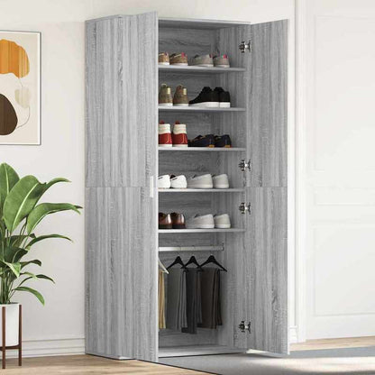 Schoenenkast – Schoenopberger – Schoenrek – Schoenenschuur – Grijze Kast – Sonoma Grijs – 80x39x180 cm – Duurzaam Hout – Geschikt Voor Woonkamer En Veranda