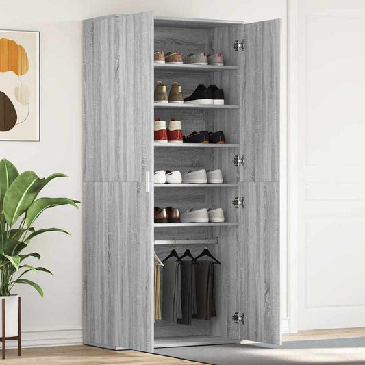 Schoenenkast – Schoenopberger – Schoenrek – Schoenenschuur – Grijze Kast – Sonoma Grijs – 80x39x180 cm – Duurzaam Hout – Geschikt Voor Woonkamer En Veranda
