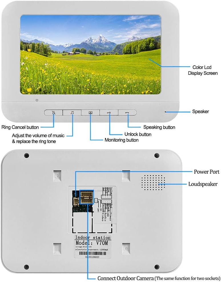 KDL Bedraad Video Deurbel Intercom Systeem 7 inch Kleur Monitor Panel met Nachtzicht Video Camera Deurtelefoon Twee-weg Audio 12 Ringtones Waterdicht voor Thuis Appartement Veilig