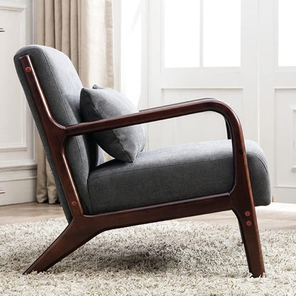 Armchair Chair,Armchair Accent Sofa Chairs Wooden Modern Lounge Armchair,Elegant Upholstered Lounge Chair For Living Room,Bedroom,Linen Fabric Padded Reading Chair Side Chair