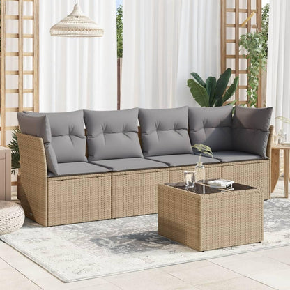 vidaXL 5-Piece Lounge Set with Cushions Poly Rattan Beige, Garden Set, Garden Furniture, Patio Set, Garden Furniture, Lounge Sofa, Lounge Set Garden - QUORE