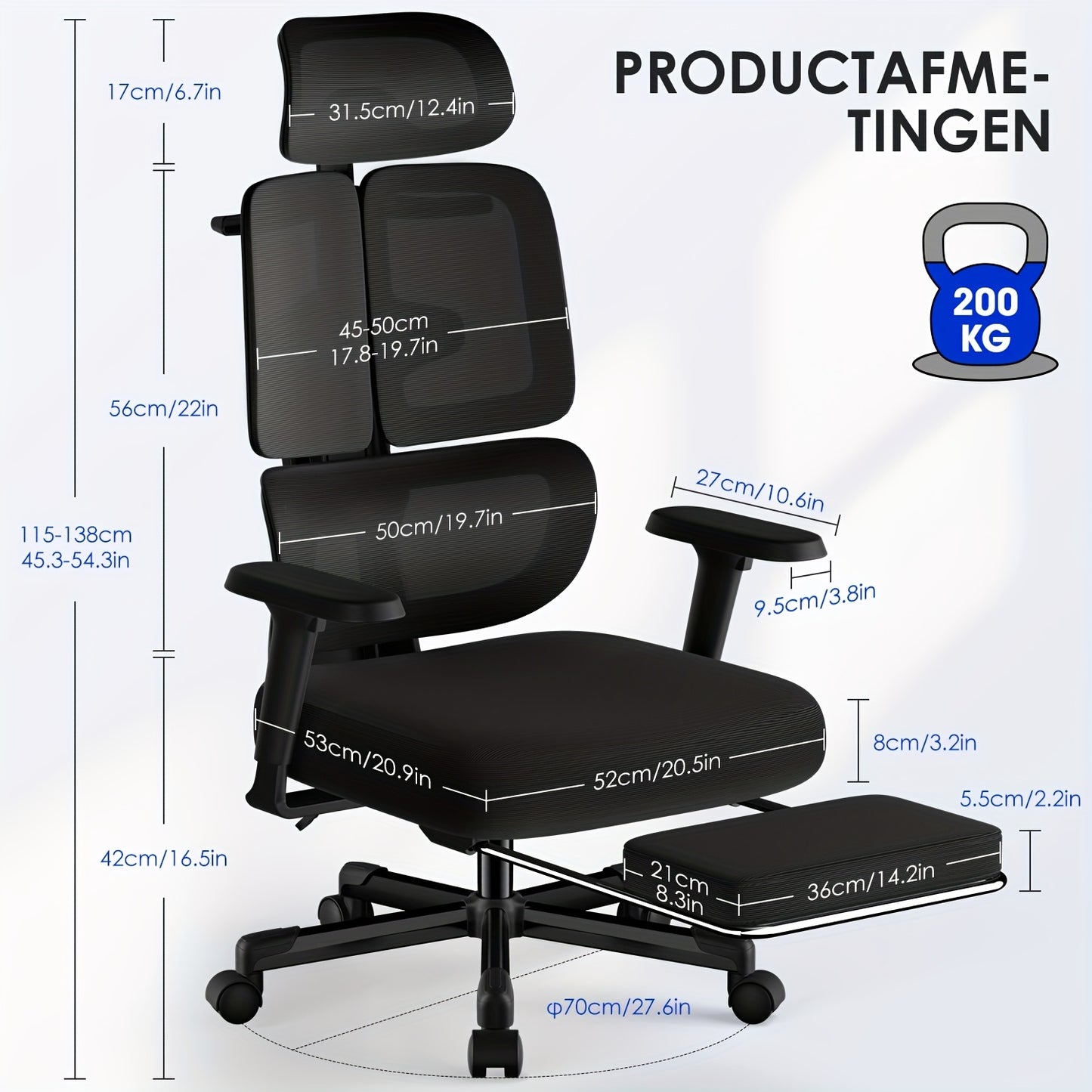 Airchros Ergonomic Office Chair with Adjustable Height, Comfortable Armrests, Lumbar Support & Footrest – Black Plastic/Metal Frame for Home, Gaming, or Desk Use, Desk Chair