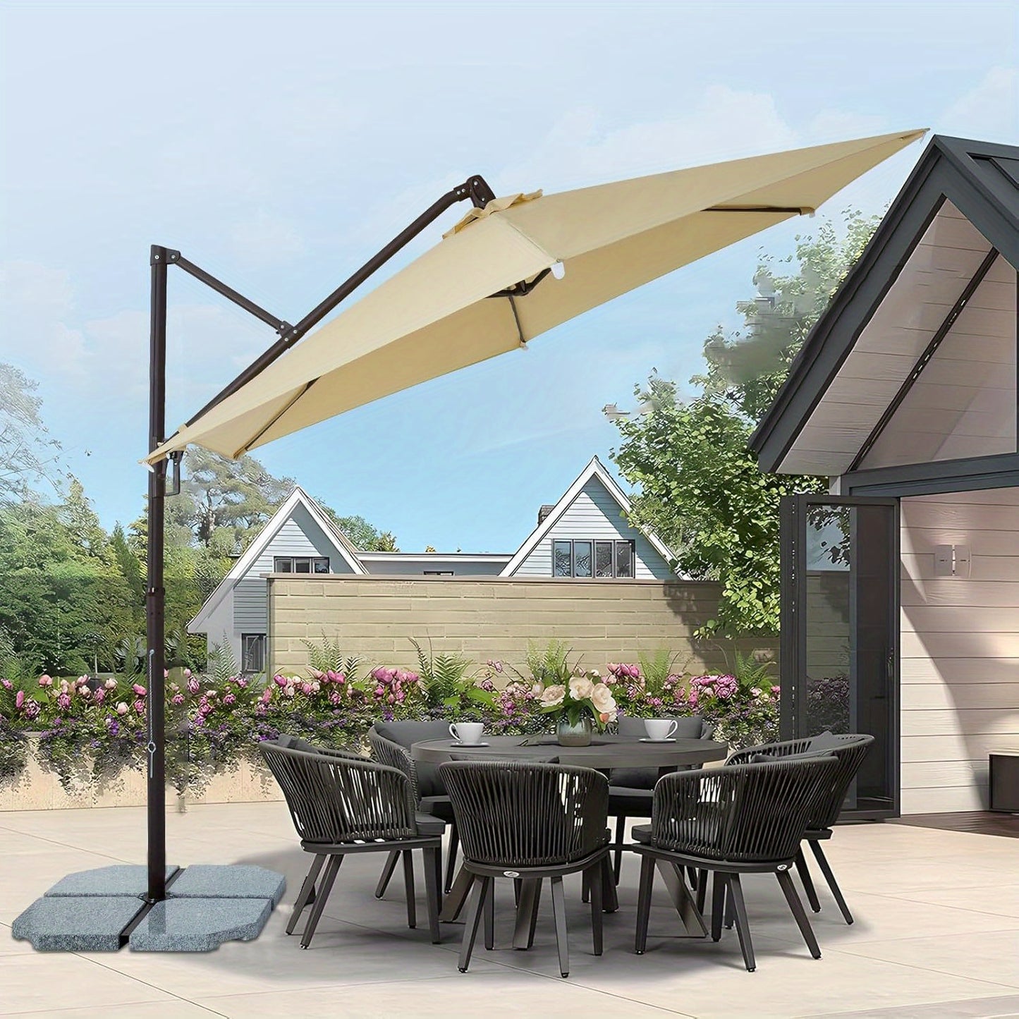 Parasol – Stokparasol – Tuinparasol – Balkonparasol – Ronde Parasol – Aluminium – Ø300 cm – Kantelbaar en 360° Draaibaar – UV50+ Bescherming – Crankbediening – Crème