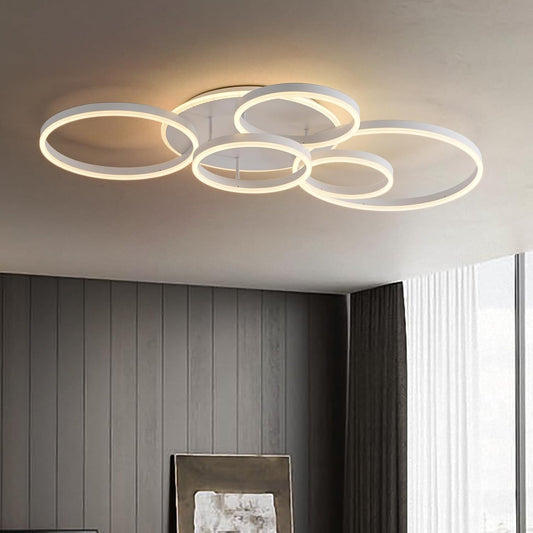 Dimbare LED Plafondlamp, 116 cm Flush Mount 108W 6400 lm Plafondverlichting met Afstandsbediening, 6 Ringen Plafondverlichting voor Woonkamer Slaapkamer Eetkamer, 3000-6000K, Wit