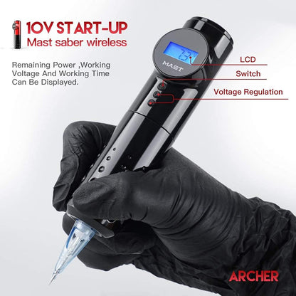 Mast Archer Tattoo Machine Pen Cordless Rotary Tattoo Gun 3.5mm Stroke 2000mAh Battery with 2pcs Grips for Tattoo Artists and Beginners