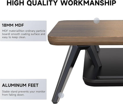 Fenge Monitor Stand, Dual Monitor Riser voor 2 monitoren met verstelbare Laptop Riser, 108cm Desk Organizer met Pad / Hoofdtelefoonhouder Max Belasting 50KG (Bruin)