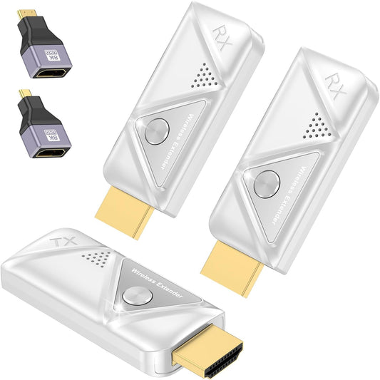 Draadloze HDMI-zender en 2 ontvangers, HDMI Wireless voor de overdracht van video's en audio van laptop/pc/camera naar 2 monitoren/projector/tv, 5G draadloze extender plug-and-play