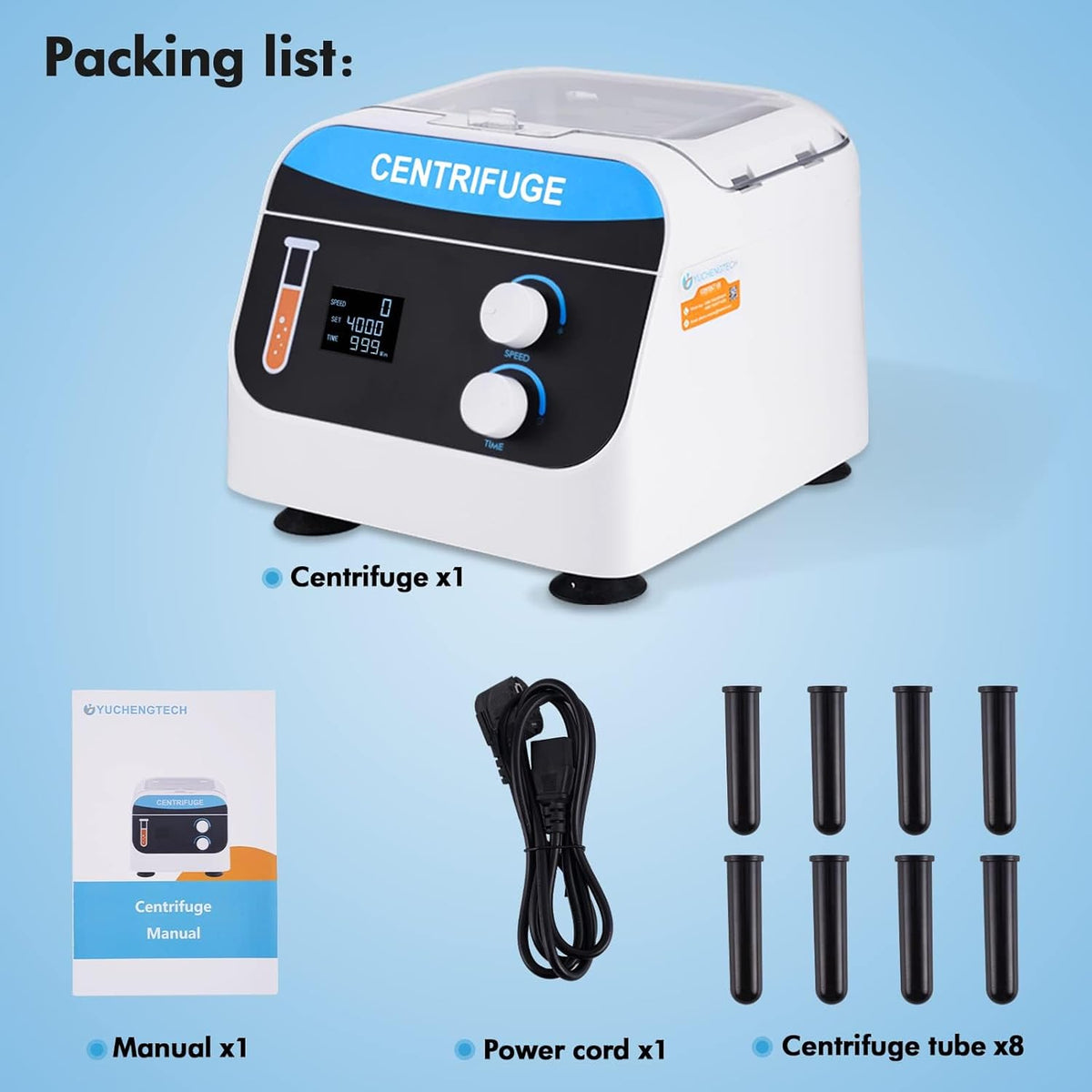 YUCHENGTECH Laboratoriumcentrifuge Tafelcentrifuge Digitale Lage Snelheid Centrifuge 8x20ml 4000 rpm 0-999 Min 1920xg voor Centrifugebuisjes van 5 ml/7 ml/10 ml, 28x26x21cm 5kg