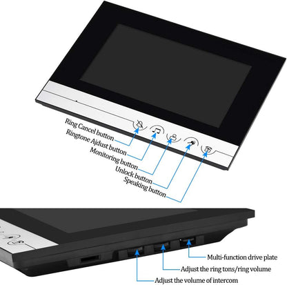 Video-intercomsysteem, 2 monitoren, videotelefoon, 7 inch, helder display voor thuis, videodeur, camera, nachtzicht, max. 100 meter