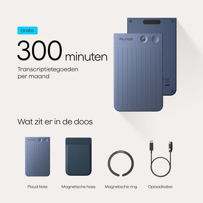 Plaud Note Digitale AI Spraakrecorder voice recorder met AI Transcriptie en samenvattingen audio ondersteunt 112 talen audio recorder voor colleges vergaderingen (Davyblauwe Note met davyblauwe hoes)