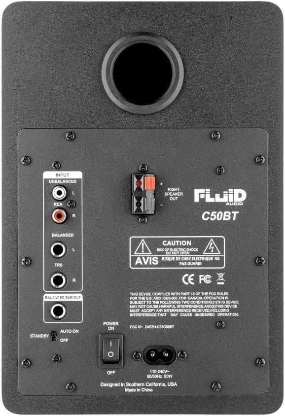 Fluid Audio C50BT Studio Monitor, actieve luidsprekerset (studioluidsprekers met neutrale geluidscompensatie, monitorluidsprekers met 5 inch drivers en BT-connectiviteit)
