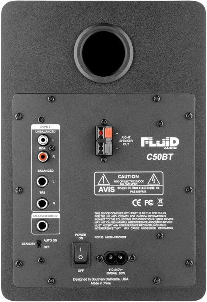 Fluid Audio C50BT Studio Monitor, actieve luidsprekerset (studioluidsprekers met neutrale geluidscompensatie, monitorluidsprekers met 5 inch drivers en BT-connectiviteit)