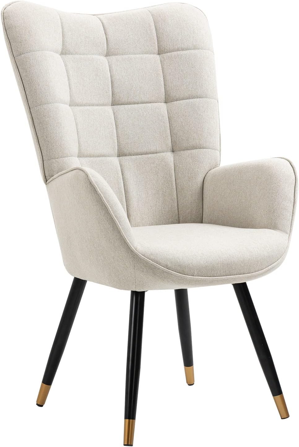 MEUBLE COSY Leunstoelen, scandinavische stoel lounge relaxstoel armleunstoel met beklede vergulde metalen poten, stof, beige, 66x50x110cm