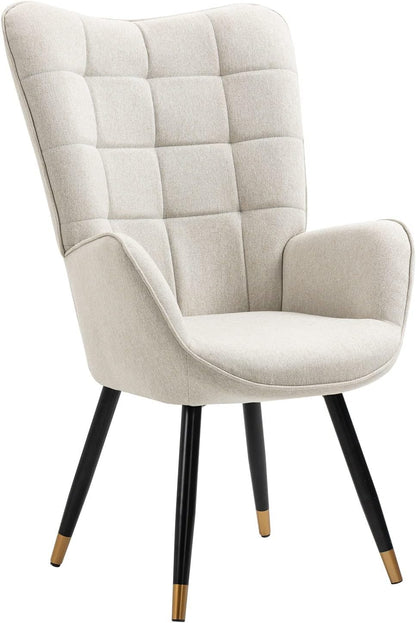 MEUBLE COSY Leunstoelen, scandinavische stoel lounge relaxstoel armleunstoel met beklede vergulde metalen poten, stof, beige, 66x50x110cm
