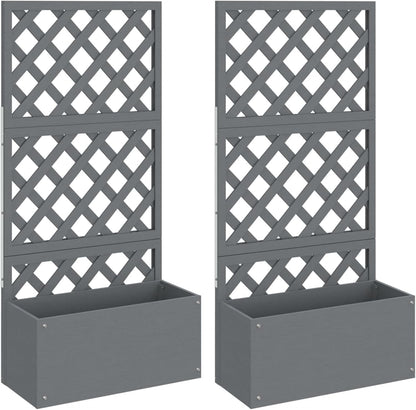 Gecheer Planter Garden Raised Bed with Trellis Trough Planter with Top Trellis Climbing Plants Flower Raised Bedpot 2pcs Grey 65x33x135cm WPC - QUORE