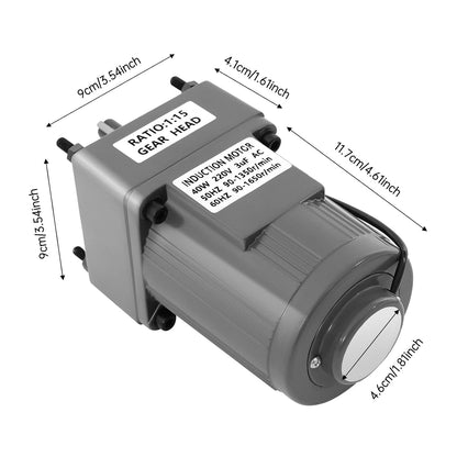 Elektrische Tandwielmotor – Gearmotor – Traploze Motor – Snelheidsregelaar – Enkelfasige Motor – 40 W Vermogen – 0-90 RPM Regelbaar – Aluminiumlegering Behuizing