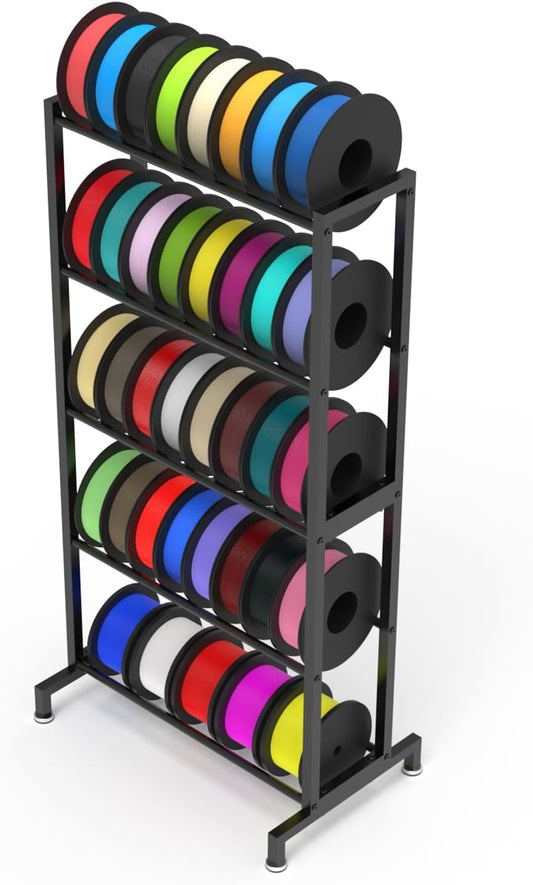 BCZAMD Filament voor 3D-printeraccessoires, hogere versie, opbergrega: zwart, 5 etages, heavy duty, metalen rek voor PLA, ABS, PETG, TPU WOOD, 1,75 mm, voor 3D-printstudio, kantoor, werkplaats