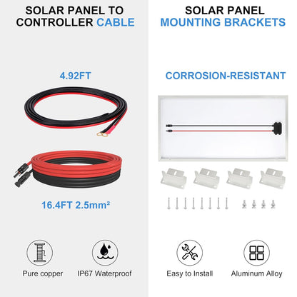 【120W Bluetooth&APP Zonnepaneelkit】DERUXI 120 W Caravan Zonnepanelen Set 0,5 kWh/dag Off-Grid voor RV Auto Boot Camping: 120W 12V Zonnepaneel+20A Bluetooth Laadcontroller+ 4 stuks Zonnekabel+Z-beugel