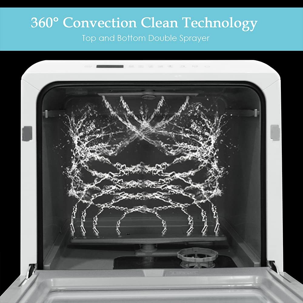 Mini Table Dishwasher, Portable, 5 Programs, Two Water Supply Modes with Touch Control, LED Display, Fruit Wash, Free Installation, White