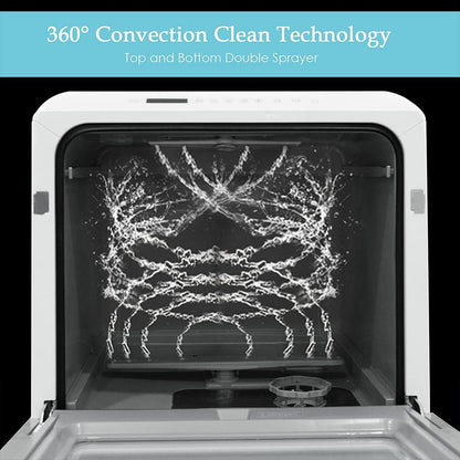 Mini Table Dishwasher, Portable, 5 Programs, Two Water Supply Modes with Touch Control, LED Display, Fruit Wash, Free Installation, White