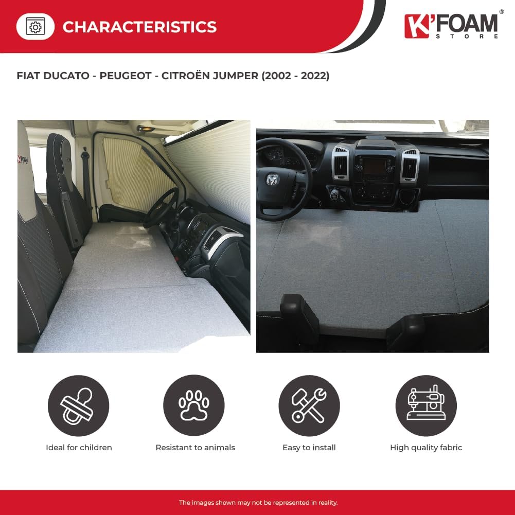 kfoam.es Opvouwbaar voorbed voor Fiat Ducato, Peugeot Boxer en Citroen Jumper (2002-2023) Campers en motorhomes.