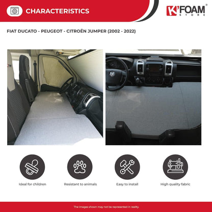 kfoam.es Opvouwbaar voorbed voor Fiat Ducato, Peugeot Boxer en Citroen Jumper (2002-2023) Campers en motorhomes.