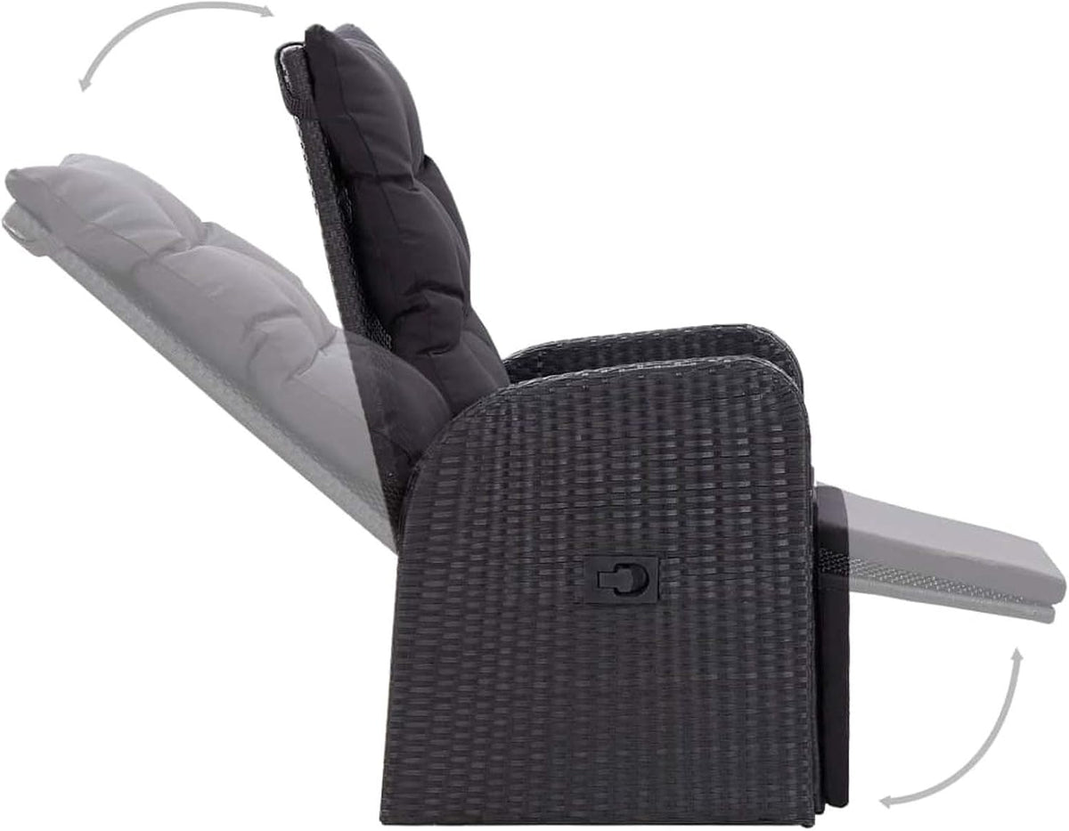 Tidyard Polyrattan Garden Chair with Backrest Black with Cushion Rattan Garden Chair 57 x 73 x 105 cm - QUORE