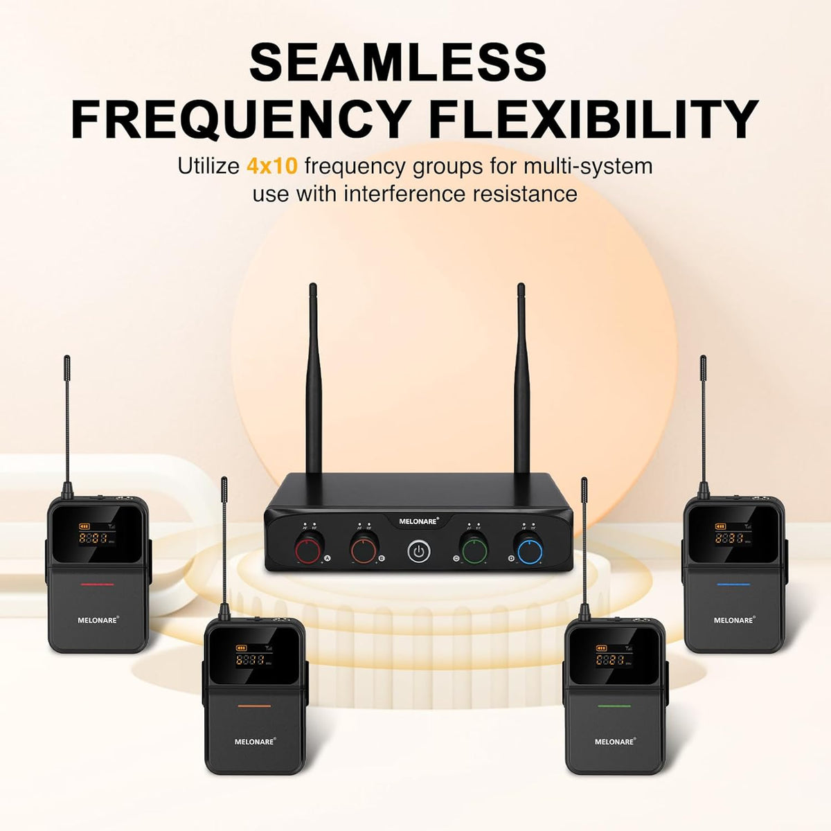 4-Kanaals UHF-Draadloos Microfoonsysteem – Draadloze Microfoonset, Headsetmicrofoon, Dasspeldmicrofoon, Bodypack-Zenders – 24-Bit/48 kHz Geluidskwaliteit – Stabiele UHF-Verbinding Tot 200 Meter
