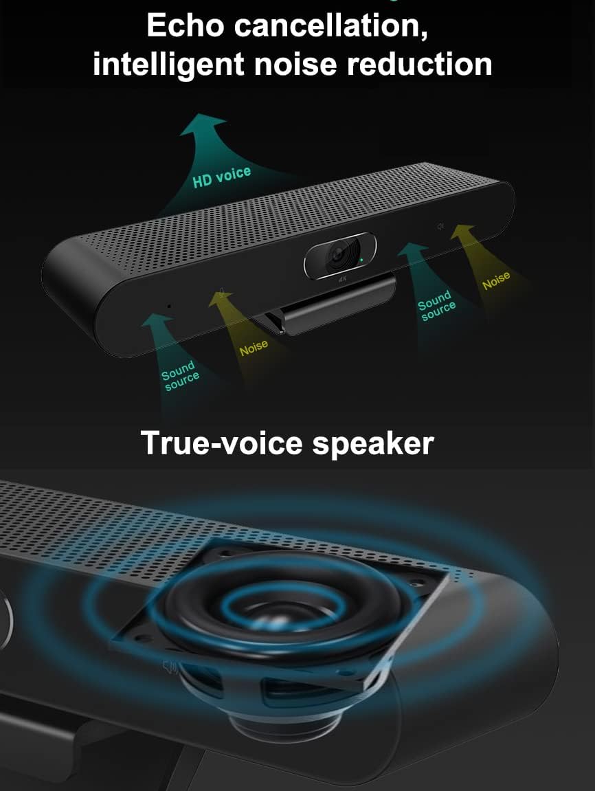 EagleBar Pro videoconferentiecamera 4K ePTZ AI Face Tracking met luidspreker en microfoon voor vergaderruimte of thuiskantoor, compatibel met Zoom/MS Teams of OBS-streaming