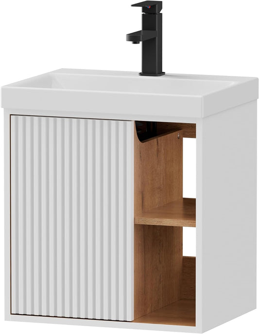 Wastafel met Onderkast – Hangende Wastafel – Badkamermeubel – Kleine Wastafel – Wastafelonderkast Wit – Compact 50 cm Breed – Vochtbestendig MDF