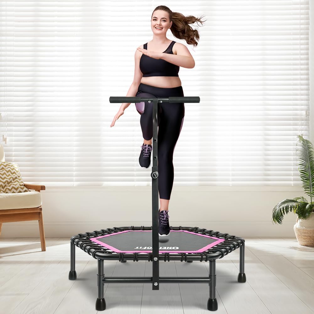 ONETWOFIT 42"/45" Rebounder Trampoline voor Volwassenen, Stille Mini Trampoline Indoor Oefening Fitness Trampoline Bungee Rebounder