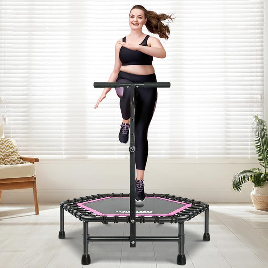 ONETWOFIT 42"/45" Rebounder Trampoline voor Volwassenen, Stille Mini Trampoline Indoor Oefening Fitness Trampoline Bungee Rebounder