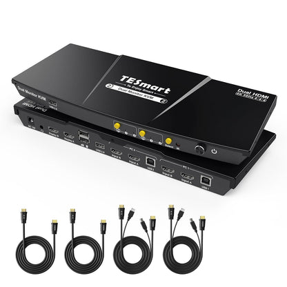 TESmart 4K30Hz KVM Switch 2 monitoren, HDMI 2 PC 2 Monitor Switch met kabel x 4, EDID-emulator, audio extractor, USB 2.0 voor toetsenbord muis scanner printer, HDCP 2.2, hotkey, button schakelaar