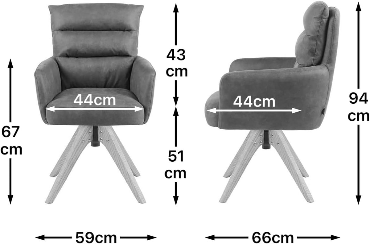 DUBI Möbel Dining chair Mika-Juna, cream, frame 360° rotatable oak oiled nature - QUORE
