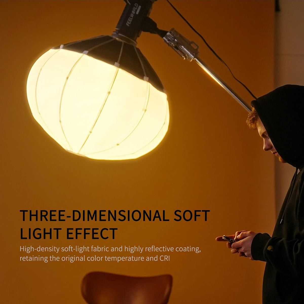 FEELWORLD FSL65 65cm lantaarn Softbox, LED Studio Licht Softbox, Foto Set Accessoires, Bowens Mount, met Stoffen Schuurdeuren Draagtas, voor Fotografie Selfie Live Streaming Interview Verlichting