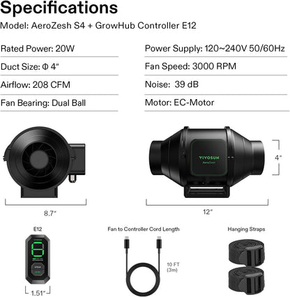 Inline Afzuigventilator 100 Mm – Kanaalventilator – Buisventilator – Kweektent Ventilator – Inline Ventilator – 353 M³/Uur – 10 Snelheidsstanden