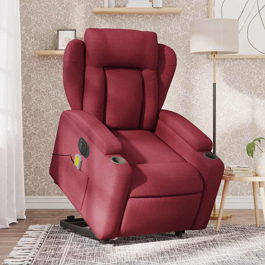 Elektrische Massagestoel – Relaxstoel – Televisiestoel – Massagestoel – Opstahulp – Wijnrode Stof – Elektrische Ligfunctie – 6-Punts Vibratiemassage