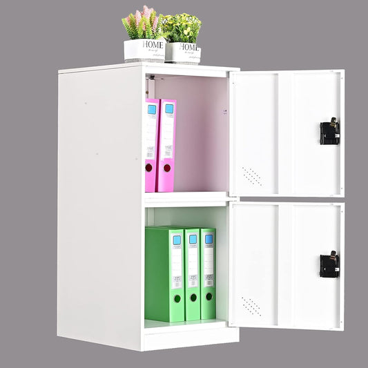 MECOLOR Klein verticaal kluisje met hangslotvergrendeling, 2 of 3 opbergvakken voor medewerkers, thuis, kantoor, school, kinderen (compleet wit, P2V) (compleet wit, P2V)