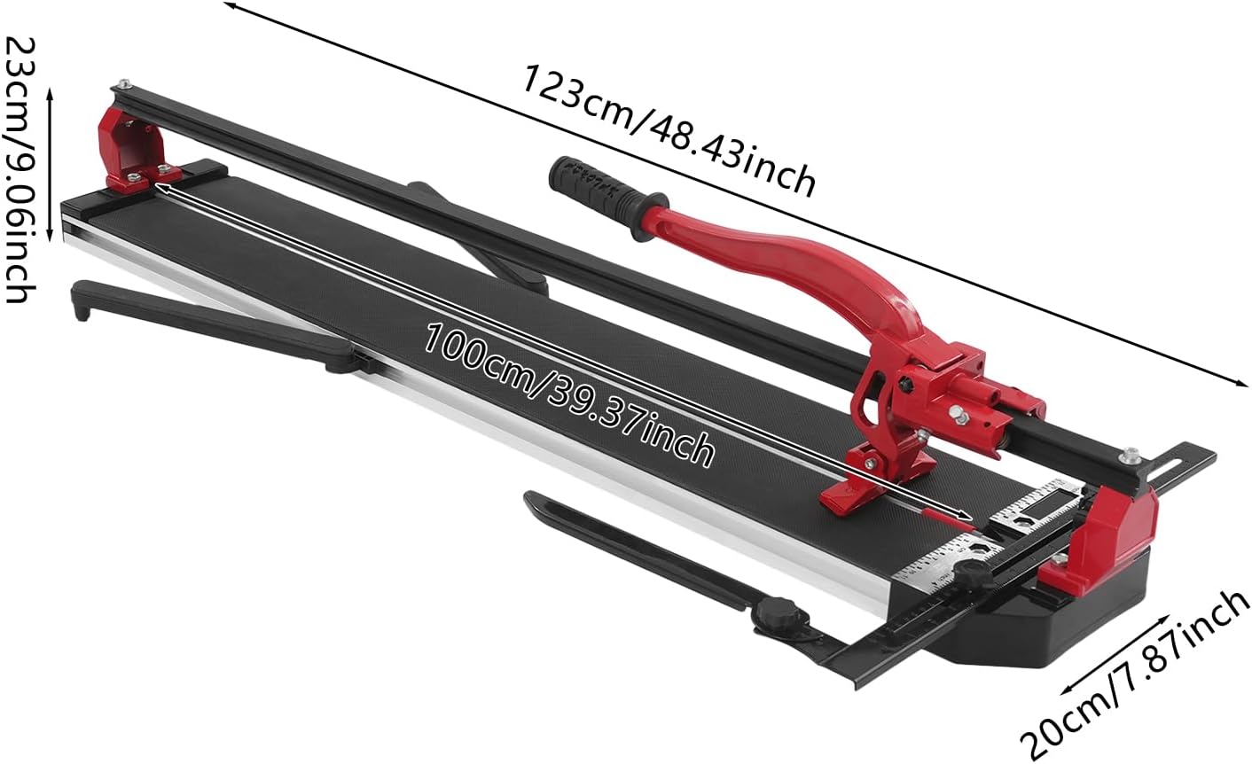 OUKANING Handmatige tegelsnijder met antislip voor nauwkeurige sneden tot 15 mm dikte, kogelgelagerde glijkop voor snel groeven en rechte sneden, voor keramiek, porselein (rood, 100 cm) - QUORE