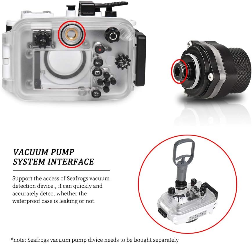 Sea frogs voor Olympus TG-6 195FT/60M Onderwater Camera Waterdichte Duikbehuizing Zwart (Behuizing + Rode Filter)