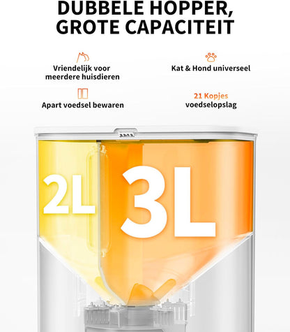 Automatische Voederautomaat – Huisdier Voederdispenser – Kattenvoederautomaat – Hondensnijder – Slimme Voedertrechter – 5 Liter Dubbele Trechter – 1080p HD Camera met Nachtzicht