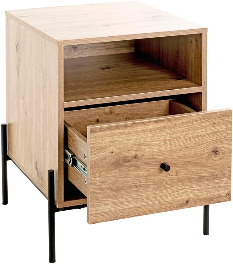 HAKU Console eiken, zwart, MDF, metaal - Maat: B 45 cm x H 60 cm x D 47 cm, Stijl: Modern